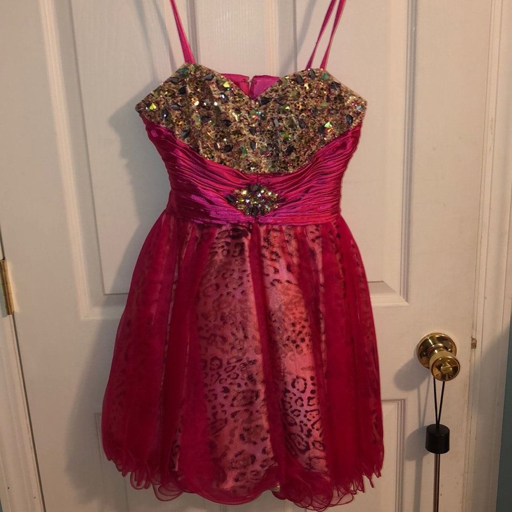 Strapless pink/cheetah dress